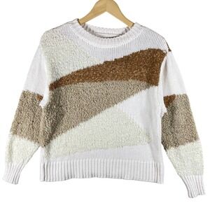 lou & grey for loft fuzzmarl colorblock sweater XS boho granola soft winter knit